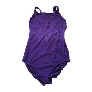 Delta Burke Purple One Piece Swimsuit 18W Tummy Control Sparkle Dots Plus Size